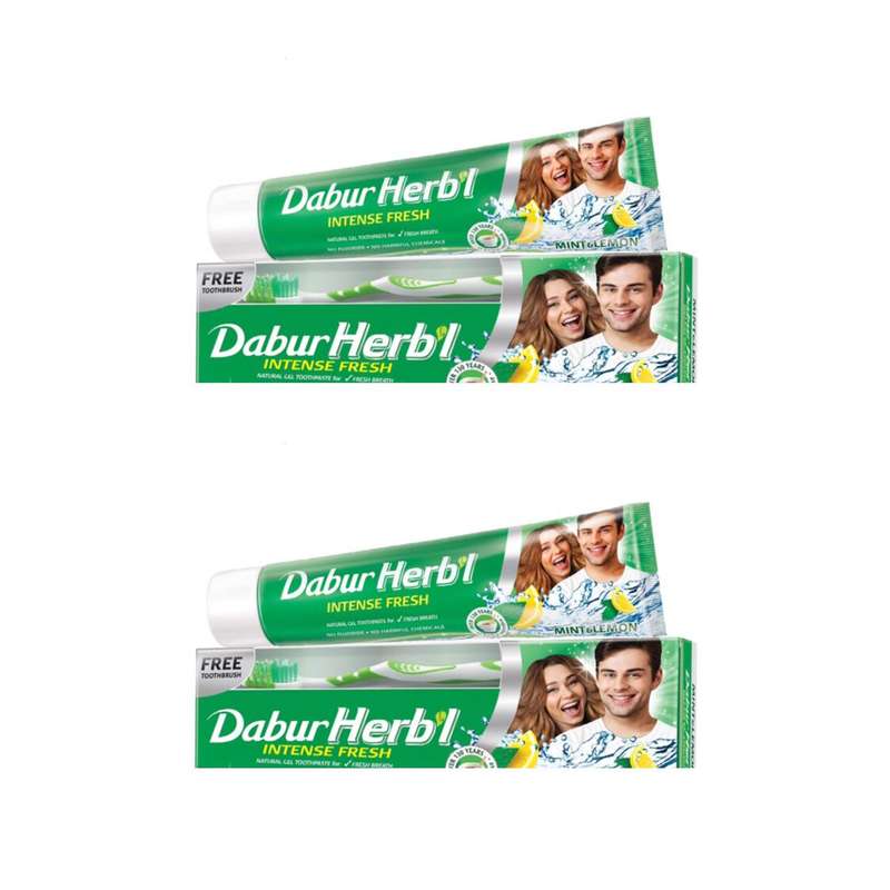 خمیر دندان دابور هربال مدل intenes fresh حجم 150 میلی لیتر به همراه مسواک یا برس متوسط مجموعه 2 عددی