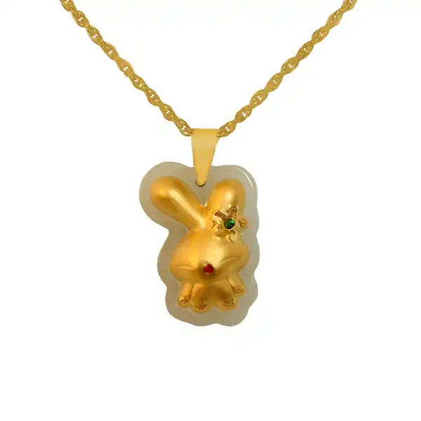 گردنبند زنانه مدل یشم و ورق طلا خرگوش