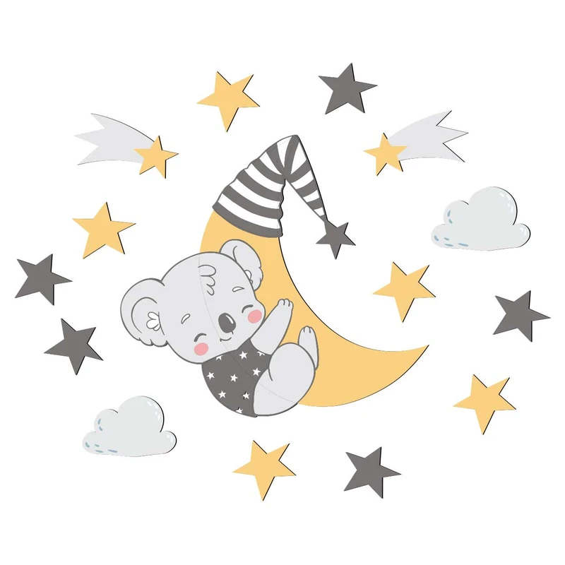 استیکر چوبی کودک باروچین مدل کوالا و ماه کد 6103 مجموعه 15 عددی