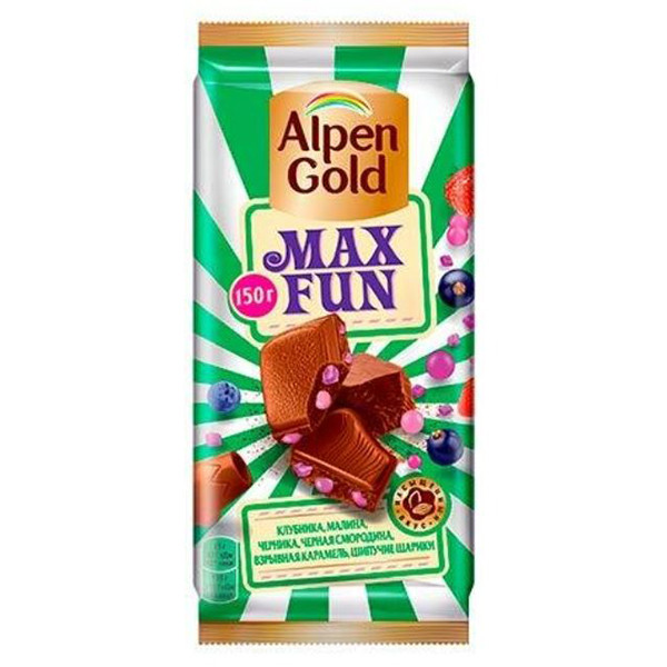 شکلات تخته ای max fun سبز آلپن گلد - 150 گرم