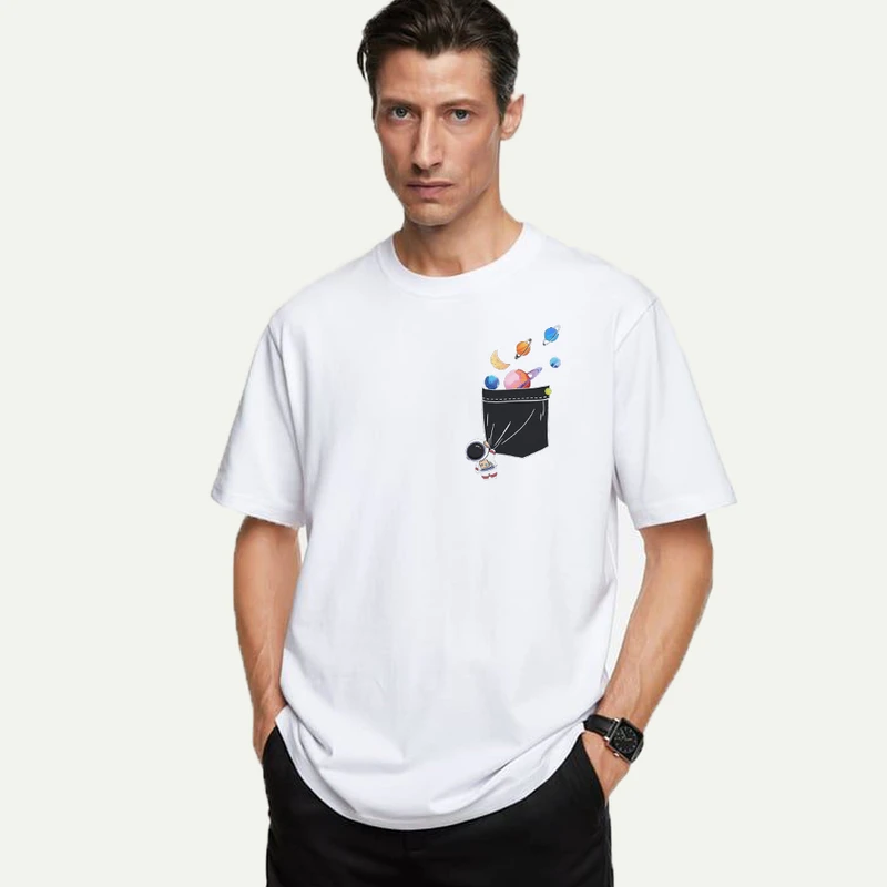 تی شرت آستین کوتاه مردانه مدل جیب منظومه شمسی فضانورد mo460