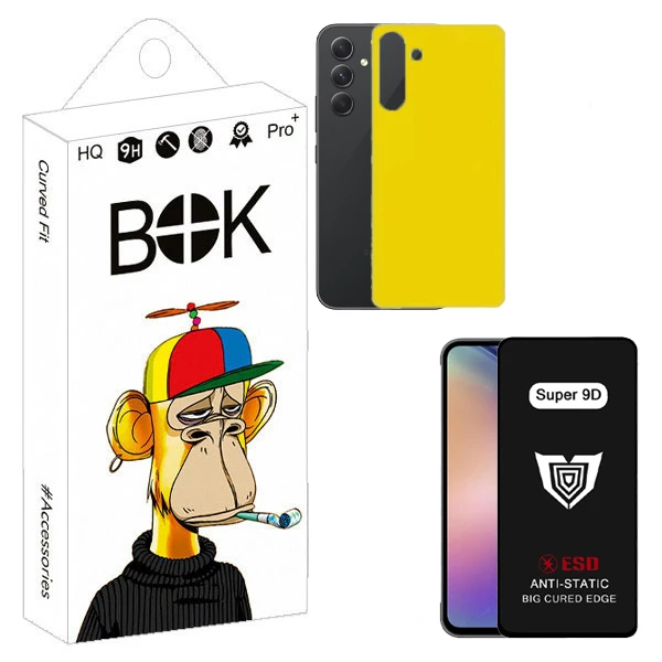 محافظ صفحه نمایش بوک مدل Super 9D Touch مناسب برای گوشی موبایل سامسونگ Galaxy a54 به همراه محافظ پشت گوشی