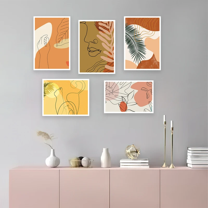 تابلو بکلیت طرح مینیمال گربه و دست و چهره مدل W-640 مجموعه 5 عددی