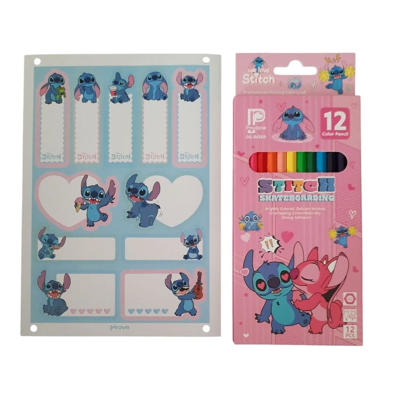 مداد رنگی 12 رنگ مدل پاستلی پردون طرح استیچ کد mn25 به همراه برچسب بسته 2 عددی