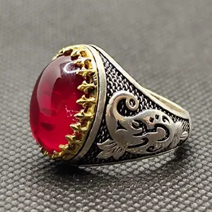 انگشتر نقره مردانه مدل سنگ یاقوت کد 528