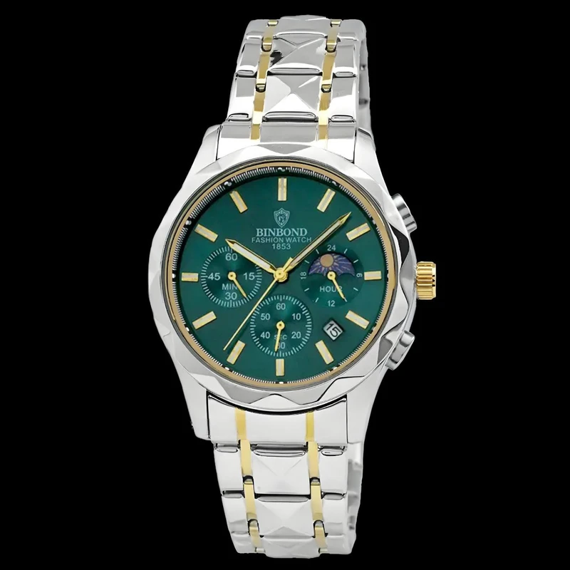 ساعت مچی عقربه‌ای کوارتز مردانه بین باند مدل کورنوگراف سه موتوره کد 001