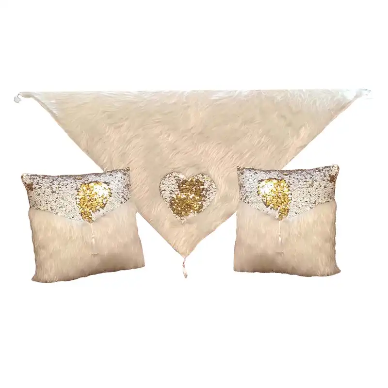 کوسن کالامیر مدل خز پولک به همراه شال مبل مجموعه 3 عددی