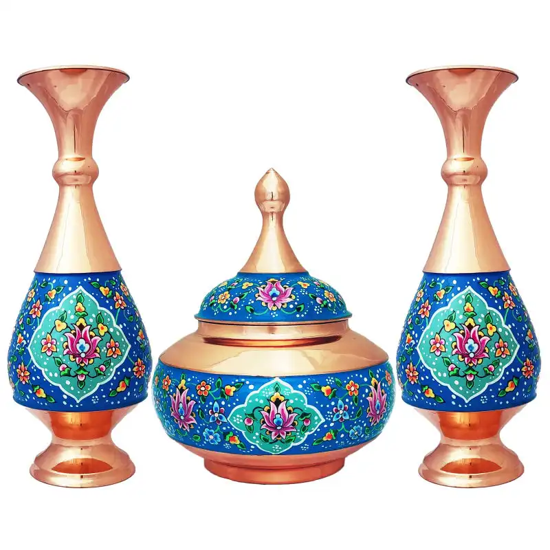 ست گلدان و شکلات خوری مسی مدل پرداز کد pp225 مجموعه 3 عددی