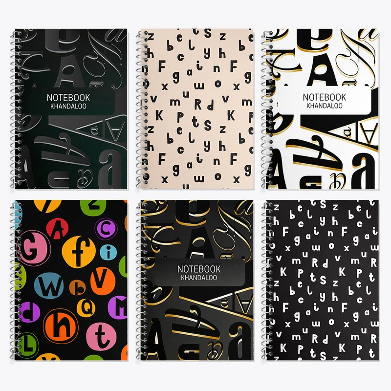 دفتر زبان 50 برگ خندالو مدل دو خط طرح حروف انگلیسی کد 173 مجموعه 6 عددی