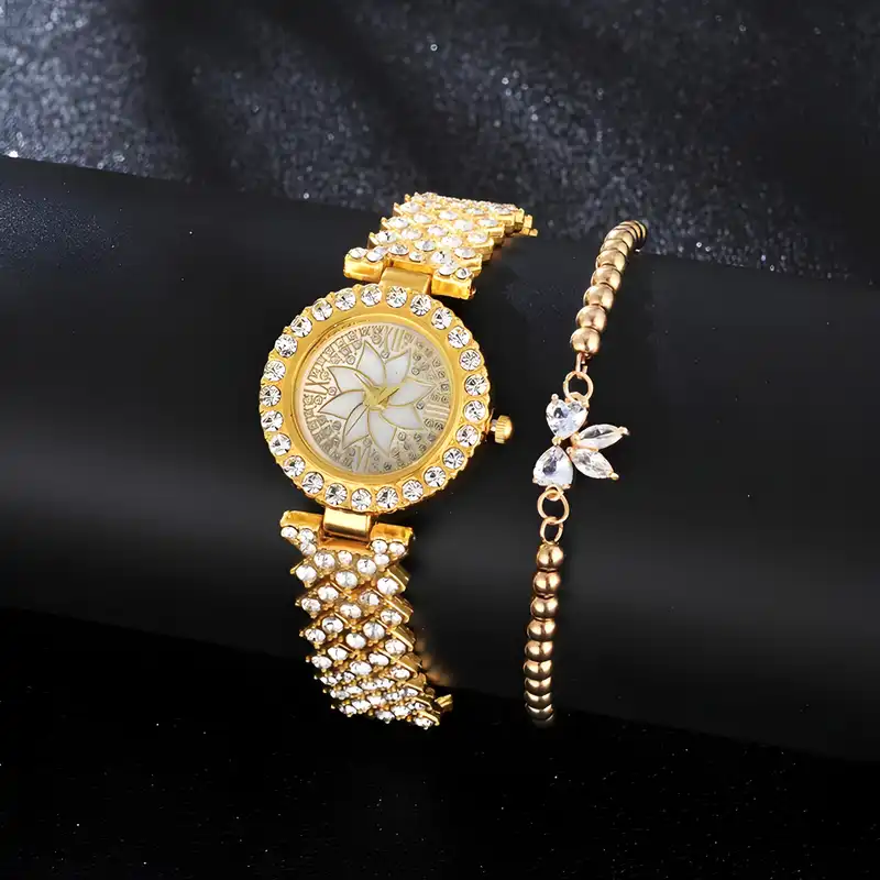 ساعت مچی عقربه ای زنانه مدل نگین دار صفحه طرحدار کد 2