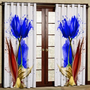 پرده مدل گل لاله آبی مخمل پانچی کد 1299 سایز 140x280 سانتی متر