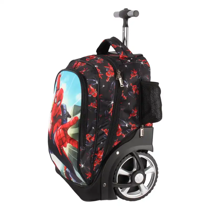 کوله پشتی چرخ دار مدل E610 طرح مرد عنکبوتی به همراه کیف غذا و جامدادی