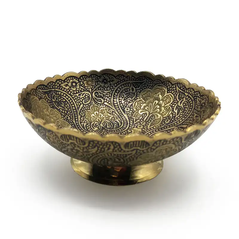 کاسه برنجی مدل گل مشکی  طلایی کد 1034