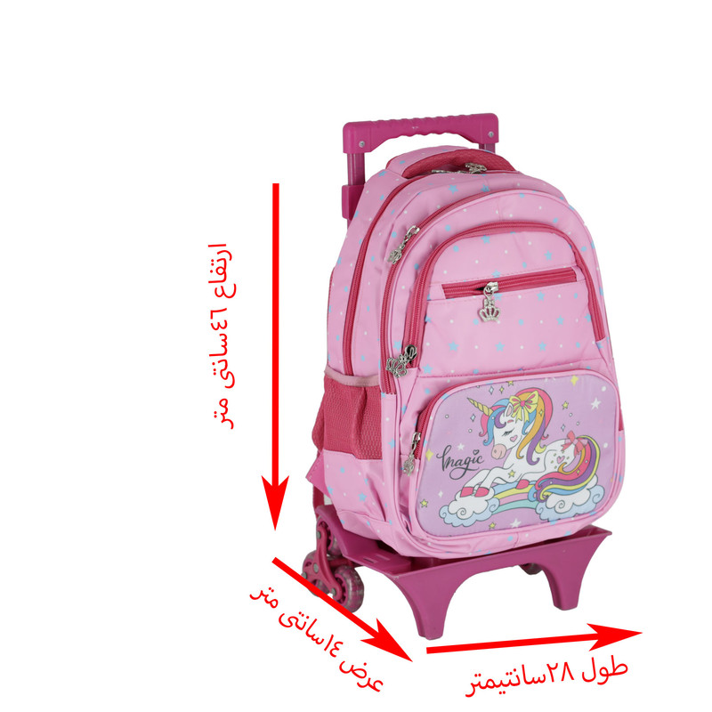 کوله پشتی چرخ دار طرح یونیکورن کد S5000t به همراه جامدادی کوله پشتی چرخ دار طرح یونیکورن کد S5000t به همراه جامدادی