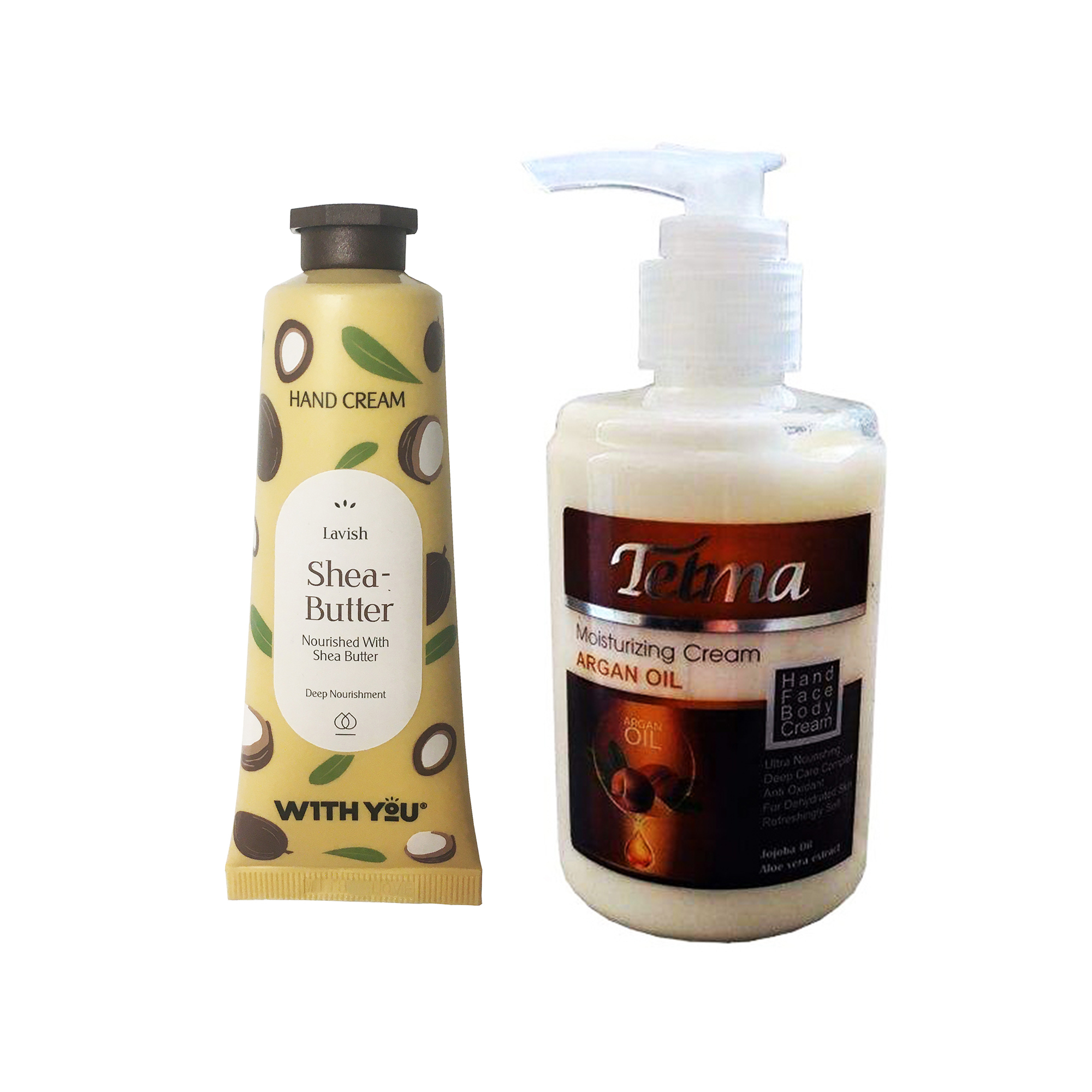کرم آبرسان و مرطوب کننده تلما مدل آرگان حجم 200 میلی لیتر به همراه کرم مرطوب کننده ویت یو مدل Shea Butter حجم 50 میلی لیتر 