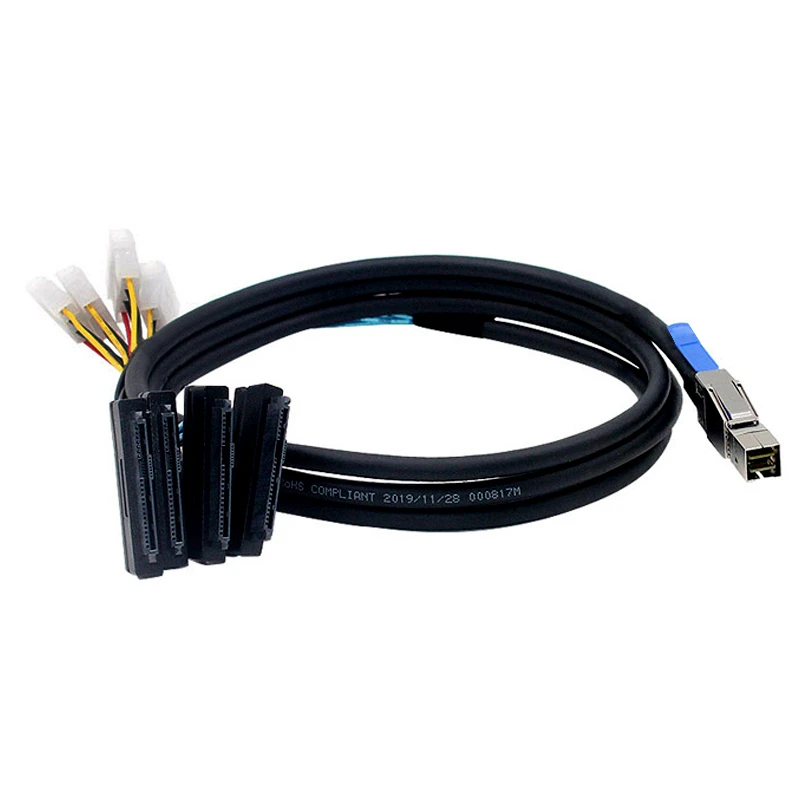 کابل تبدیل Mini SAS SFF-8644 به چهار پورت SFF-8482 با برق 4 پین اسمارطور مدل SM242 طول 2 متر