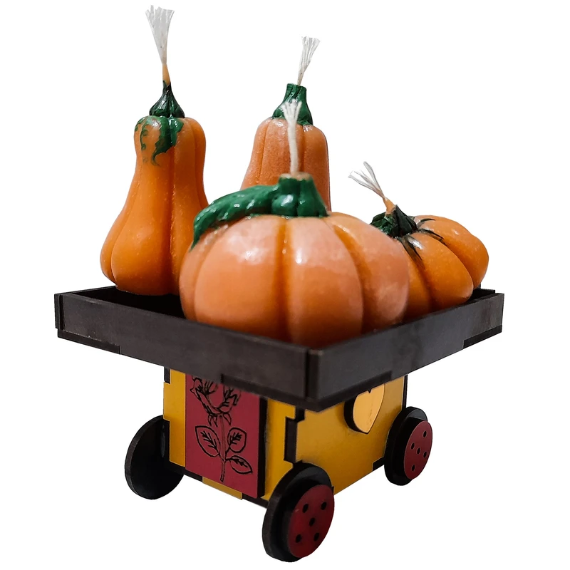 شمع طرح کدو حلوایی کدB157 مجموعه 4عددی به همراه استند