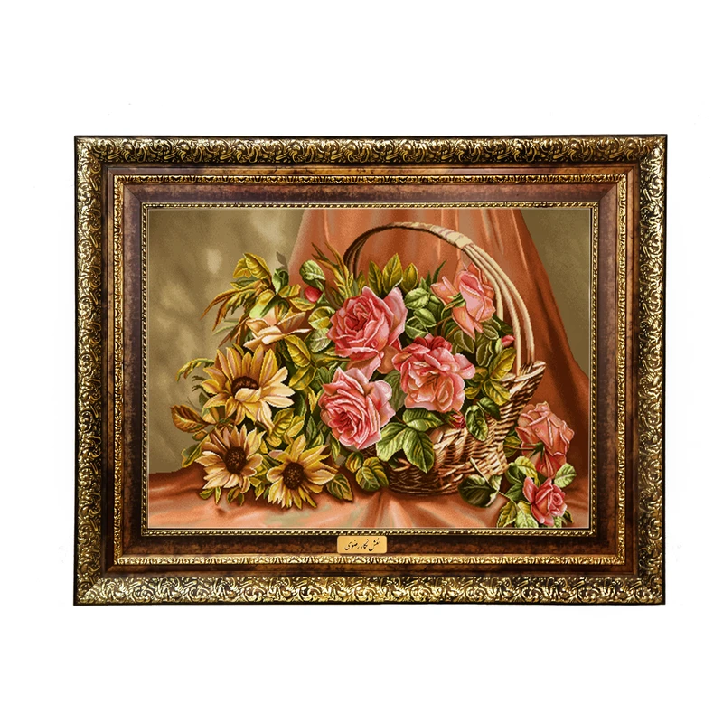 تابلو فرش ماشینی نقش نگار رضوی طرح گل کد 2311H