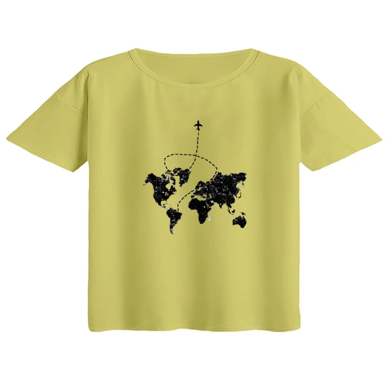 کراپ تی‌شرت آستین کوتاه زنانه مدل نقشه جهان کد۱