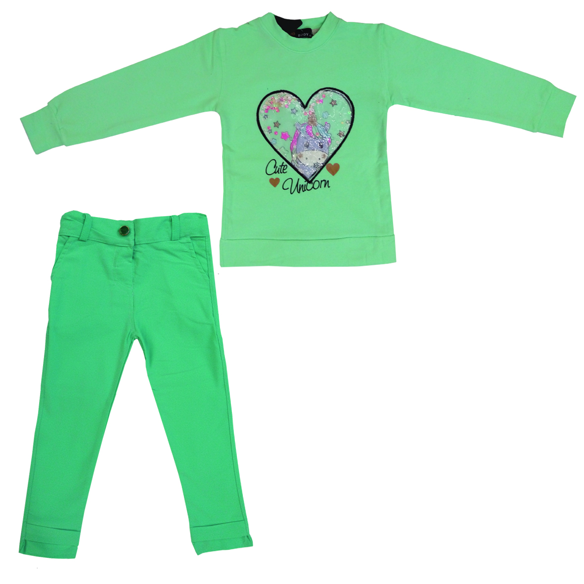 ست تی شرت و شلوار دخترانه مدل تک شاخ