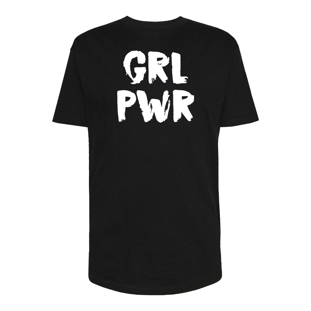 تی شرت لانگ زنانه مدل GRL PWR کد P048 رنگ مشکی