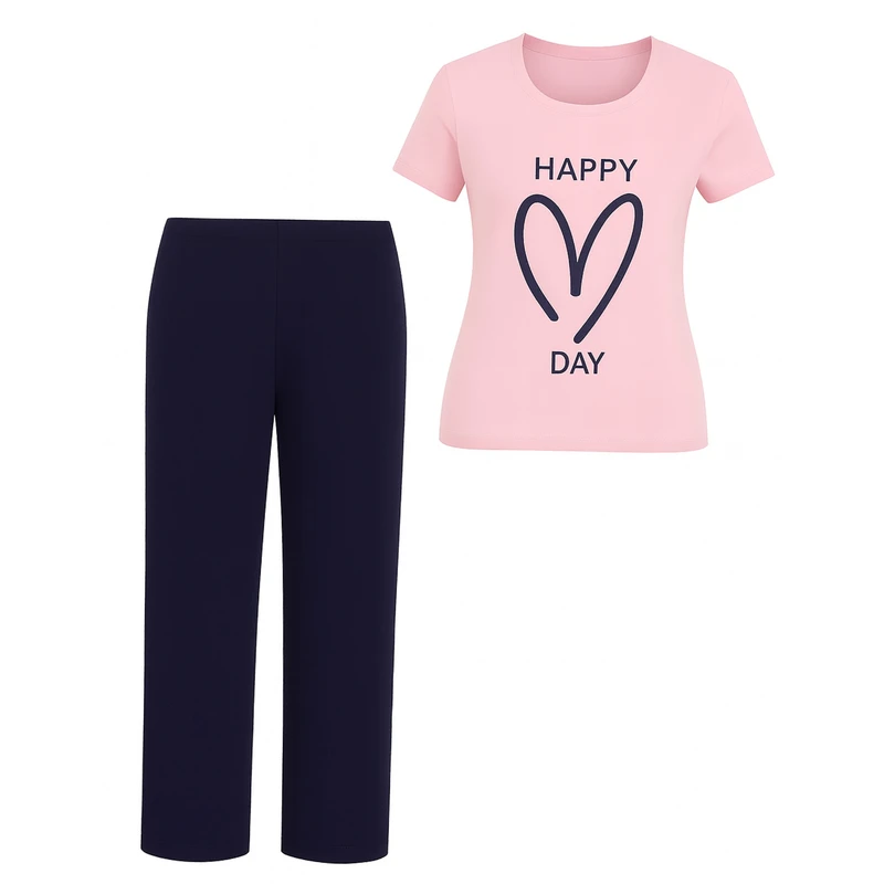 ست تی شرت آستین کوتاه و شلوار راحتی زنانه مدل D1417