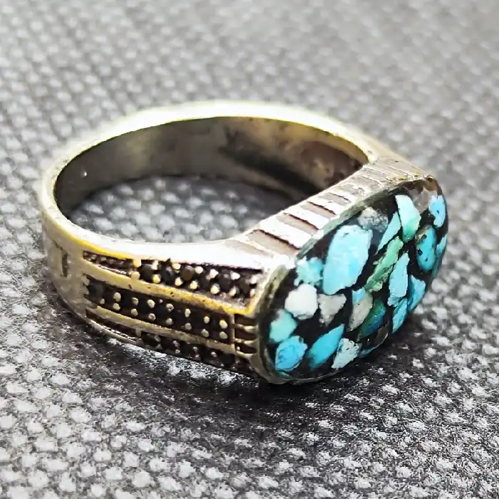 انگشتر مردانه مدل سنگ فیروزه نیشابور کد 210