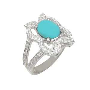 انگشتر نقره زنانه مدل نگین فیروزه نیشابوری کد 79