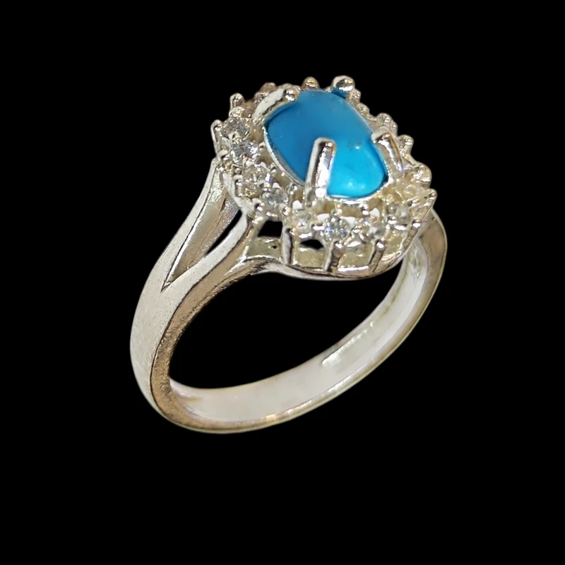 انگشتر دخترانه مدل سنگ فیروزه کد ۸۷۹۹