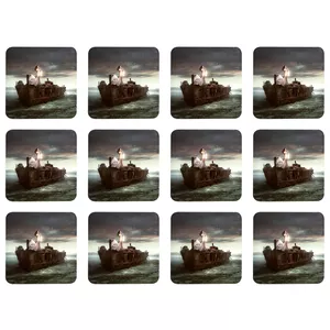 زیر لیوانی مدل Z1005 طرح نقاشی دریا و کشتی و فانوس و دختر بسته 12 عددی