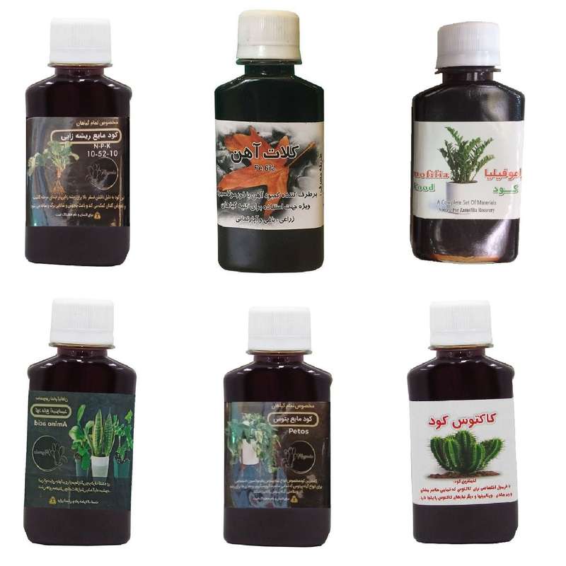 کود مایع فسفر ریشه زایی 10-52-10 و کلات آهن و کود زاموفیلیا و امینو اسید و کود پتوس و کود کاکتوس مدل life drop حجم 120 میلی لیتر