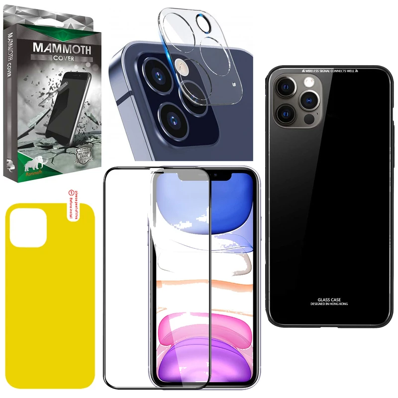 کاور ماموت مدل MMT-PSHT-GLS مناسب برای گوشی موبایل اپل Iphone 12 Pro به همراه محافظ صفحه نمایش و محافظ پشت گوشی و محافظ لنز دوربین