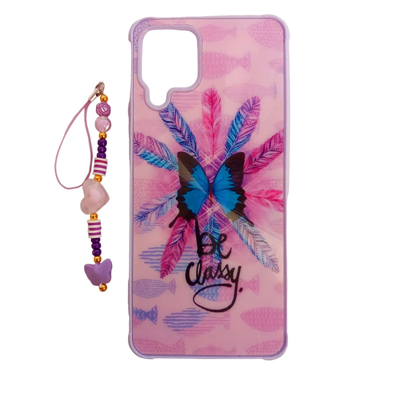 کاور طرح لیزری مدل پروانه کد A10174 مناسب برای گوشی موبایل سامسونگ Galaxy A22 4G به همراه بند آویز