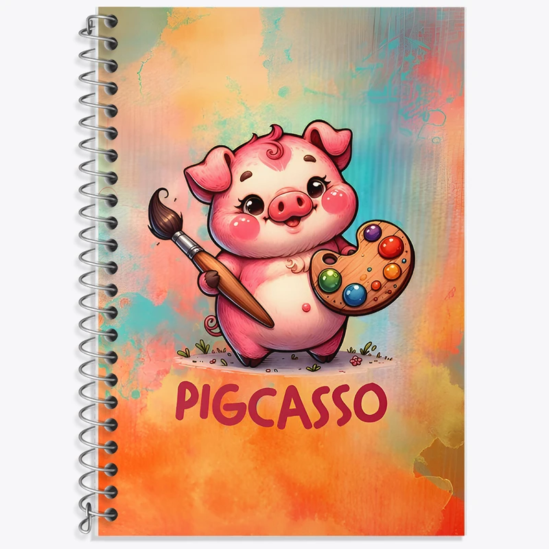 دفتر زبان 50 برگ خندالو مدل دو خط طرح خوک نقاش کد F7061