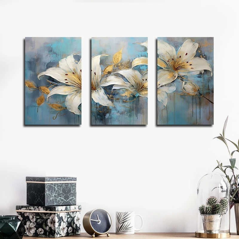 تابلو شاسی بکلیت طرح نقاشی رنگ روغن گل مدل SH-2437 مجموعه 3 عددی