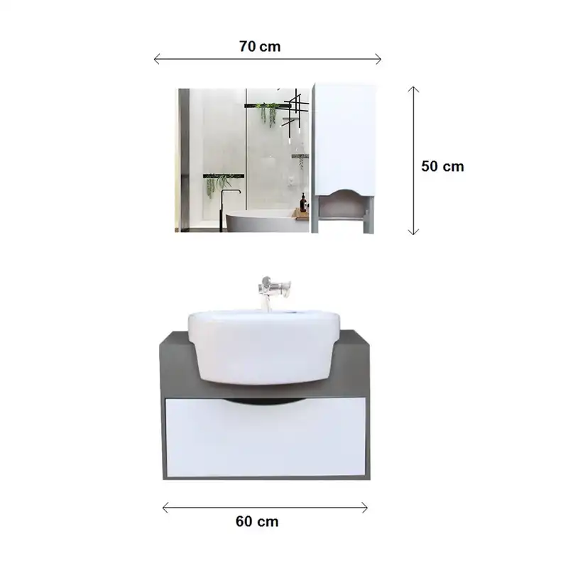 ست کابینت و روشویی آزالیا مدل میلانا60BM به همراه آینه و باکس