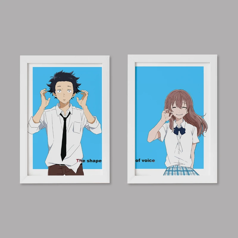 تابلو خندالو مدل دکوراتیو انیمه صدای خاموش A Silent voice کد M46 مجموعه 2 عددی