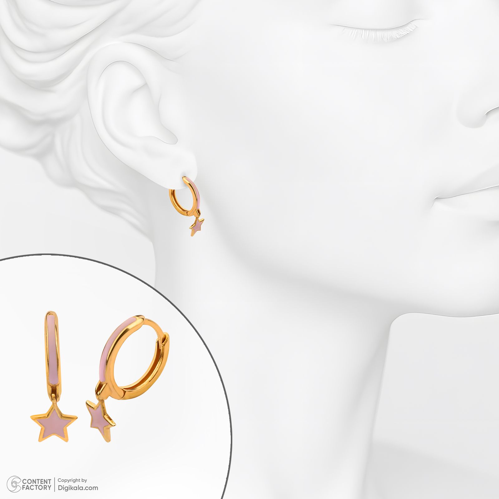 گوشواره حلقه‌ای طلا کم اجرت  18 عیار زنانه گلدم مدل E244015 -  - 6