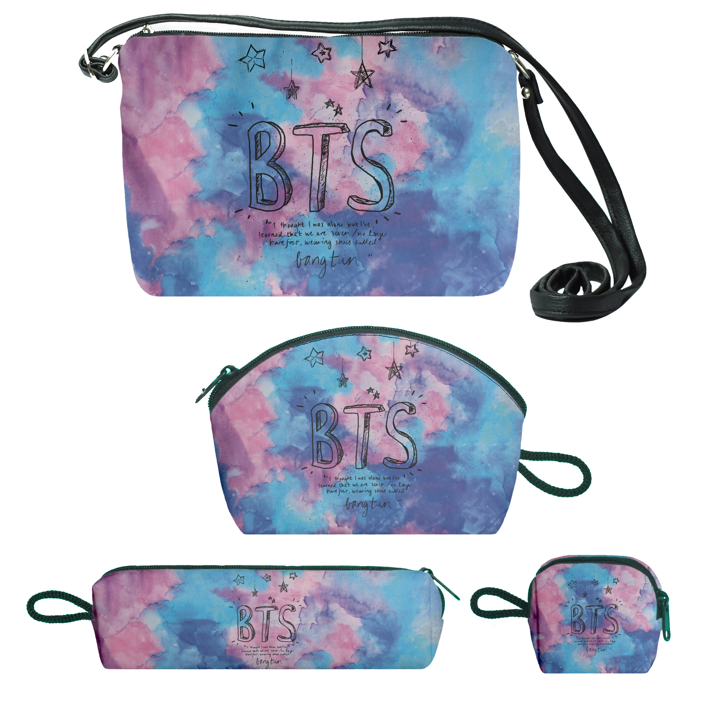 کیف دخترانه طرح bts کد bb1 مجموعه 4 عددی