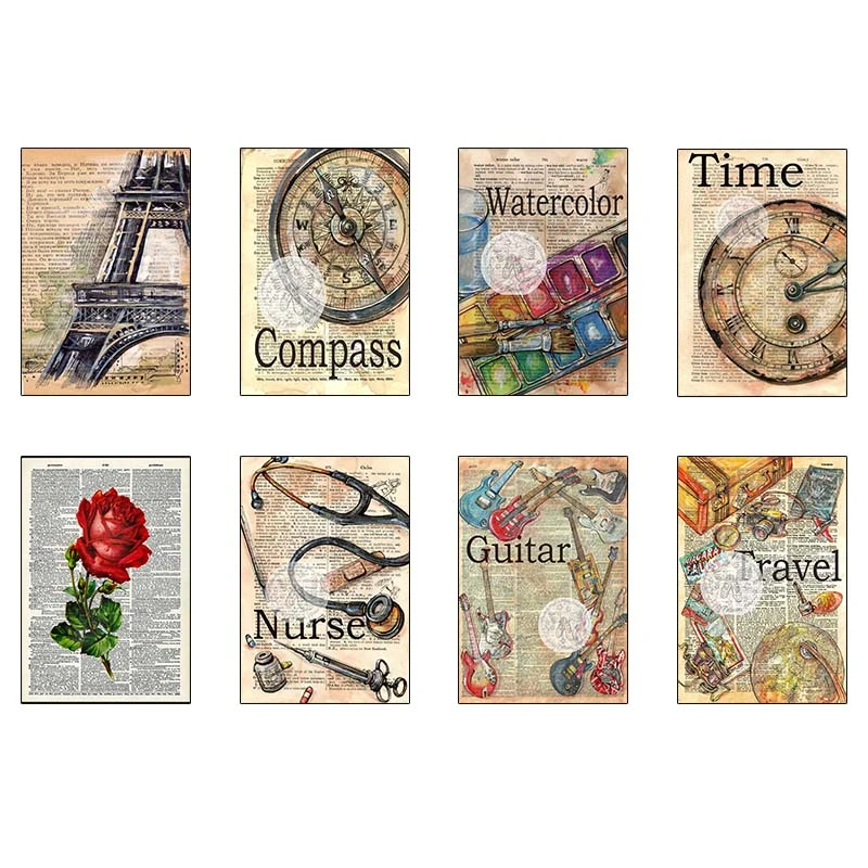 پوستر کارنيکا طرح روزنامه وینتج Vintage Newspaper کد 99285 مجموعه 8 عددی