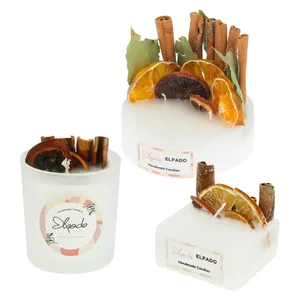 شمع دست ساز مدل الپادو طرح پرتقال و دارچین مجموعه سه عددی