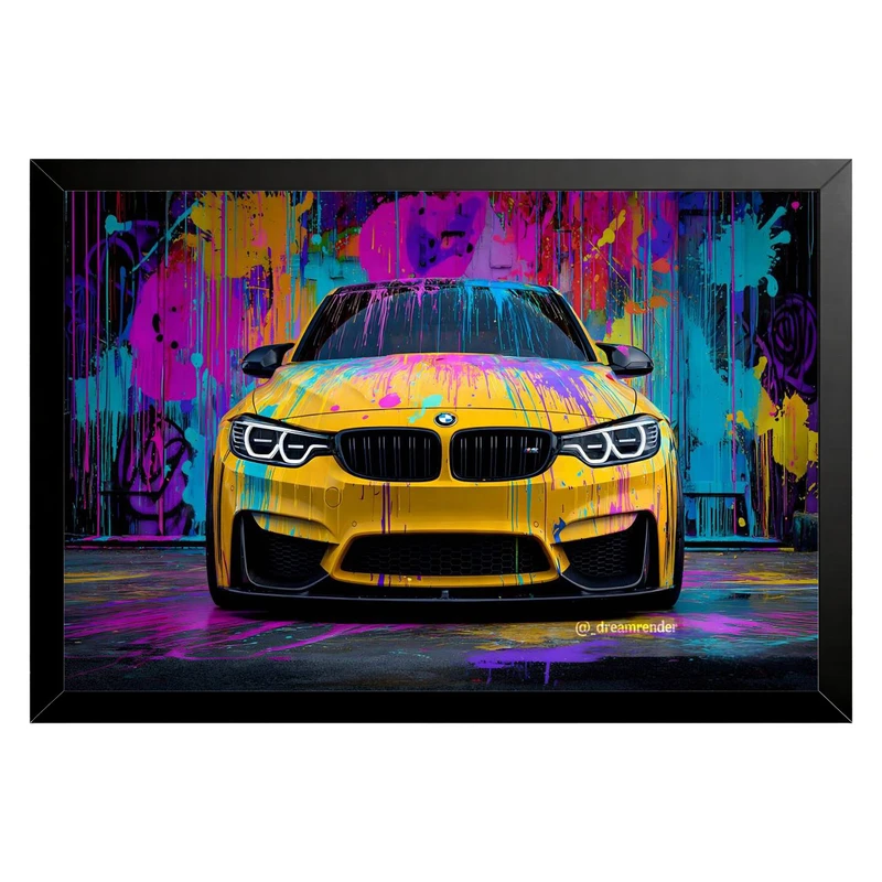 تابلو بکلیت طرح ماشین و خودرو بی ام و BMW M4 مدل B-pe130252 فریم مشکی