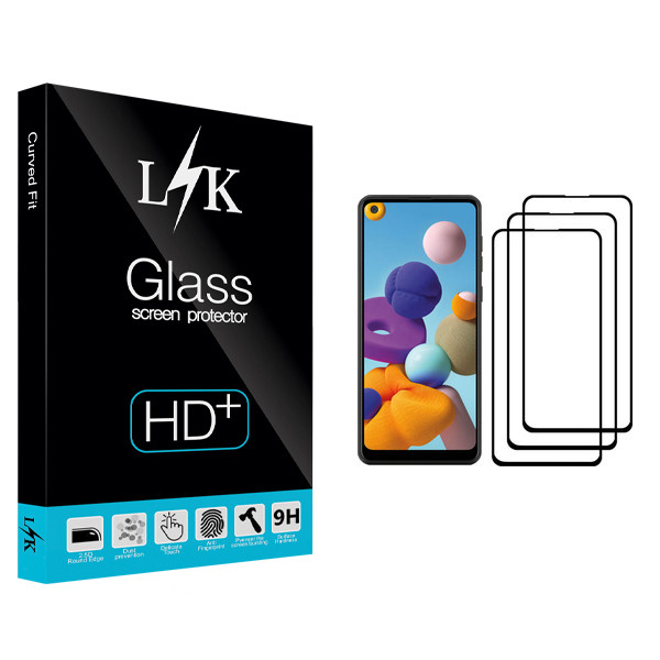 محافظ صفحه نمایش ال کی مدل Hard glass مناسب برای گوشی موبایل سامسونگ Galaxy A21 بسته سه عددی