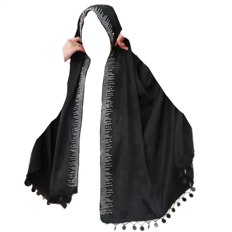 شال زنانه مدل ساتن کوپرا حاشیه نگین و جواهر دوزی