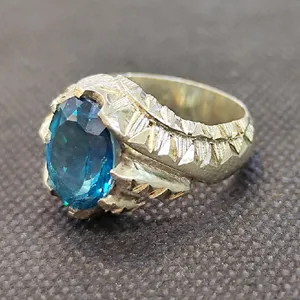 انگشتر نقره مردانه مدل سنگ توپاز سوییسی کد 62