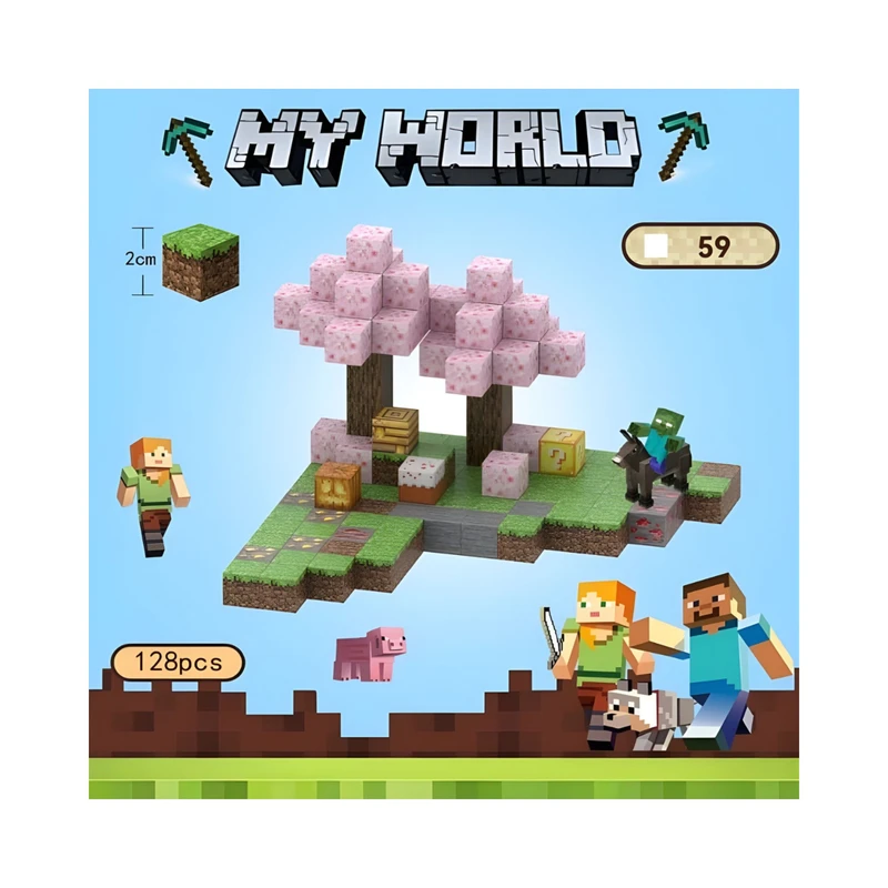 ساختنی مغناطیسی 128 تکه مای ورلد مدل ماینکرفت کد 002