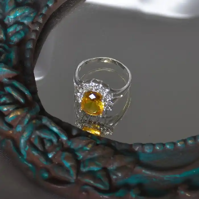 انگشتر نقره زنانه مدل گالری تاپ سنگ سیترین کد 22