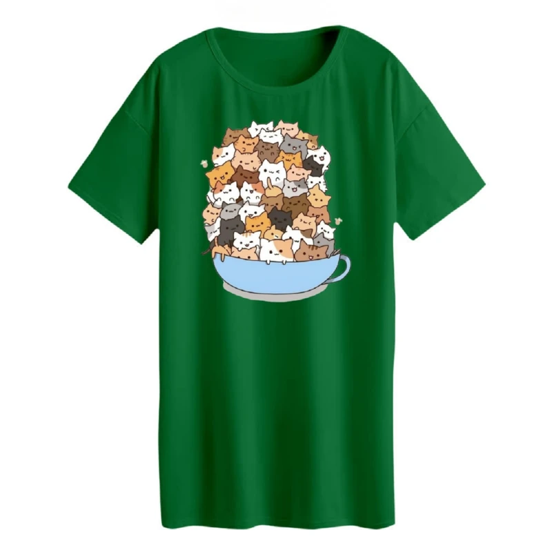 تی شرت لانگ زنانه مدل گربه های فنجانی