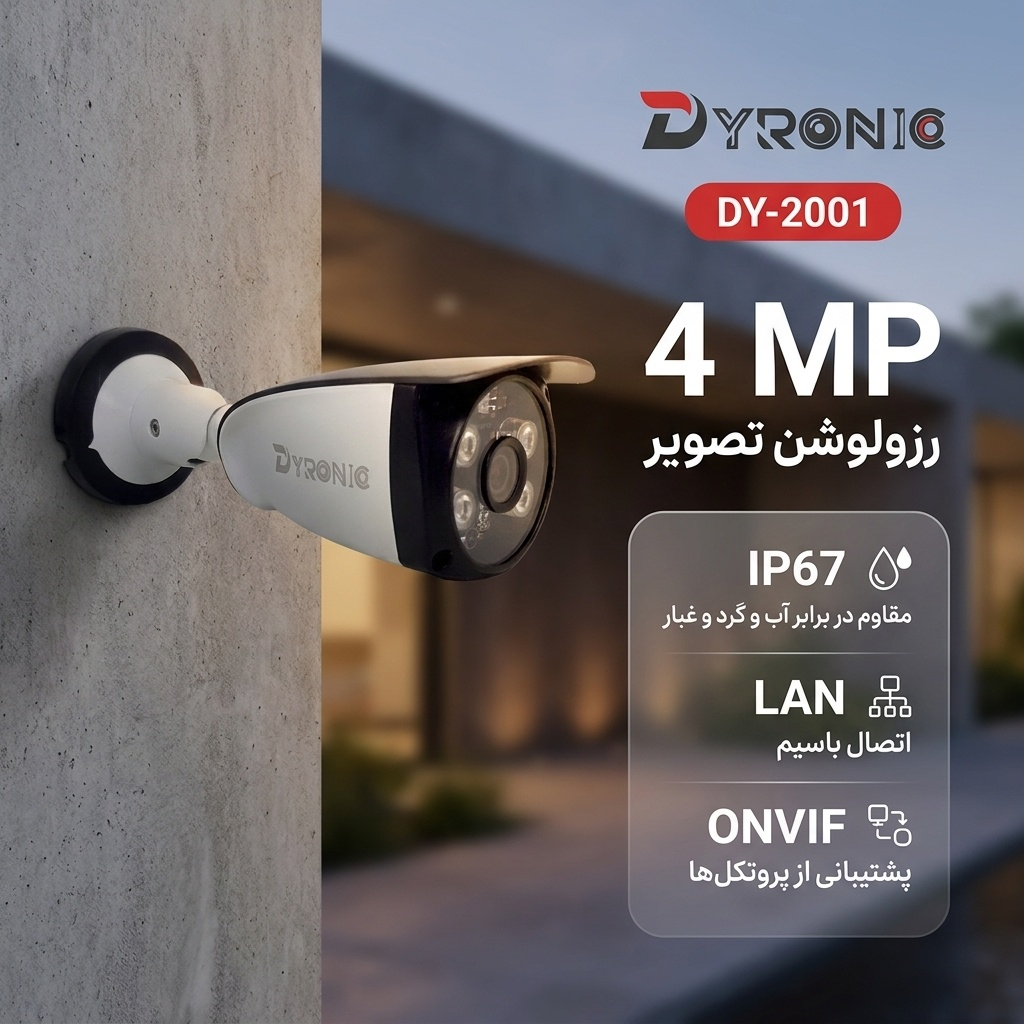 دوربین مداربسته تحت شبکه بولت 4 مگاپیکسل دایرونیک مدل DY-2001 / BI-0165-WS با دید در شب رنگی استارلایت، تشخیص انسان و گواهی IP67