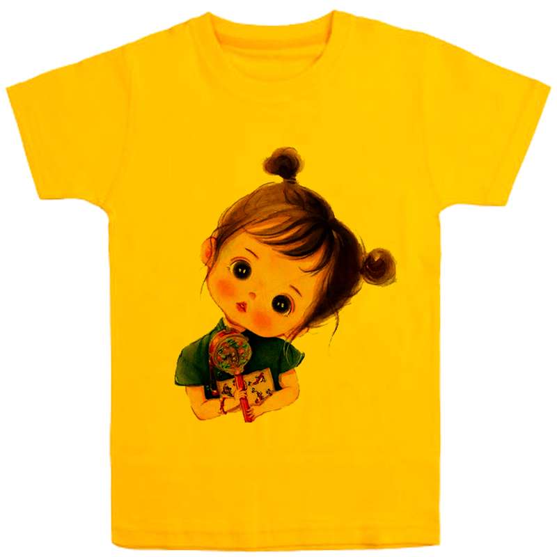 تی شرت آستین کوتاه دخترانه مدل عروسک F1 رنگ زرد